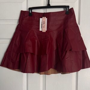 Mic's Wine Faux Leather Ruffle Mini Skirt
